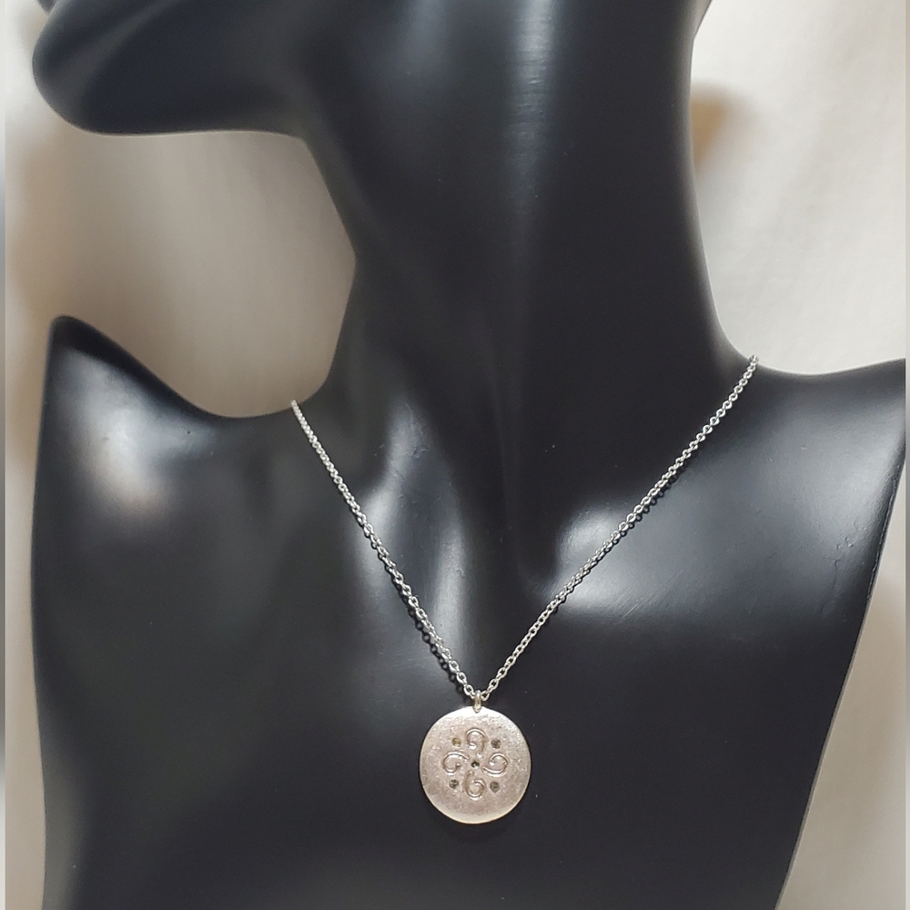 Vintage Avon Mark Silver-Tone Double-Sided Medallion Necklace (1980s–1990s)